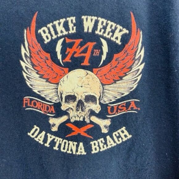 Mens M  T-Shirt 74th Anniversary Bike Week 2015 Dayton Beach Black Gildan Good c - Picture 3 of 6